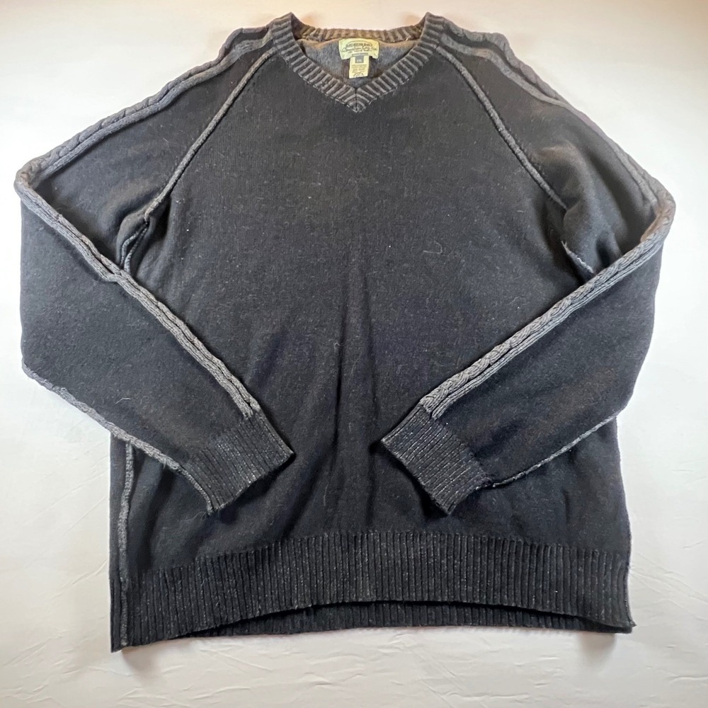 American Rag Mens V-Neck Sweater Cable Knit Trim Black XXL